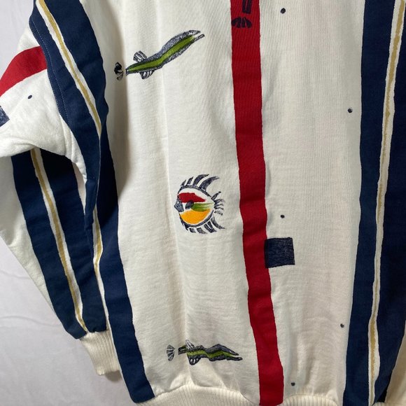 Play Alegre Nautical Print Ivory Long Sleeve Cardigan Sweater EUC Women One Size - Picture 7 of 14